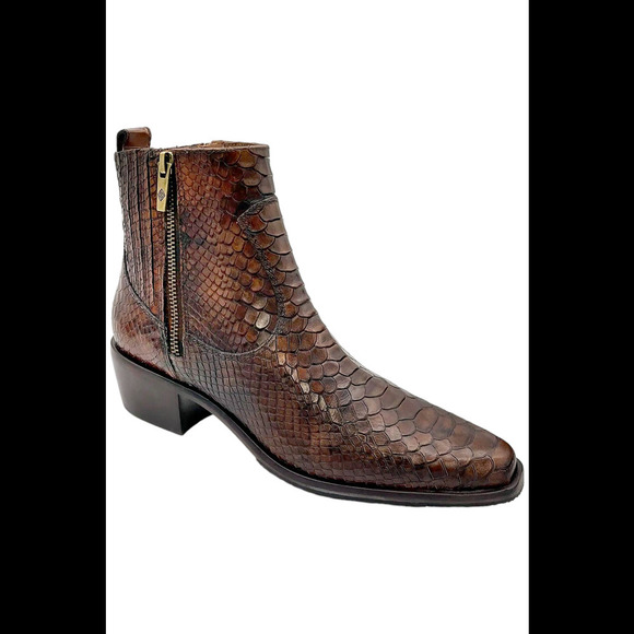 Donald Pliner Women's Marisol Snake Print Heeled Bootie Chestnut - Medium - Picture 1 of 3
